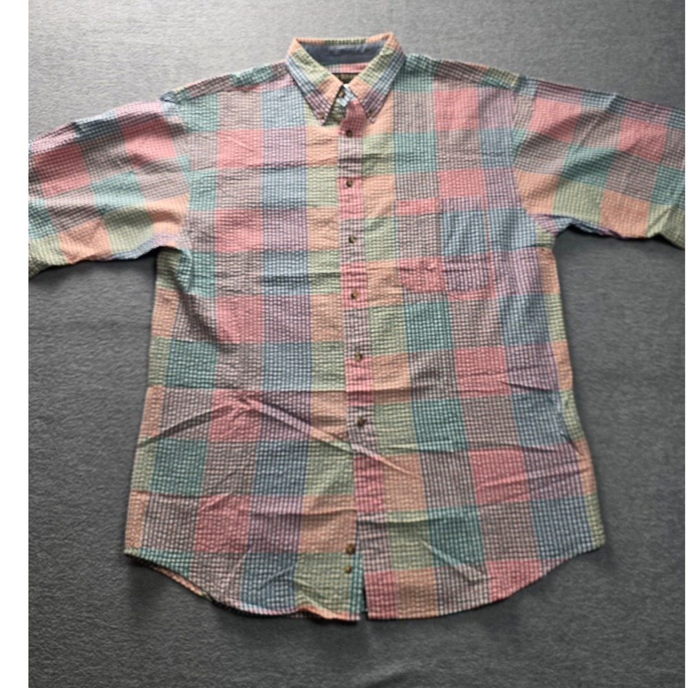 Vintage Deep River Trading‎ Co Button Down Shirt Men LG Gingham Plaid